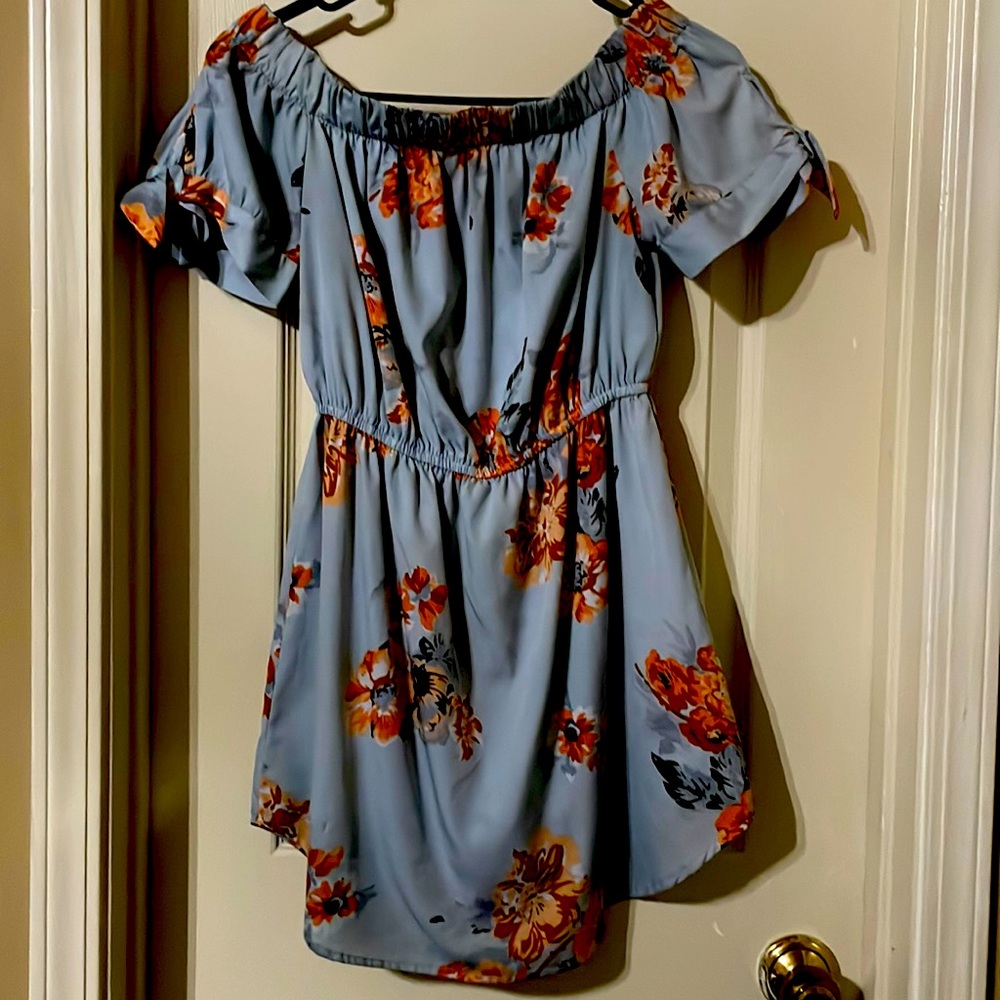 Light Blue Flower Print Dress